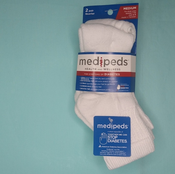 MediPeds Diabetic Full Cushion Quarter, Medium, White 2 Pair womens - Picture 4 of 5